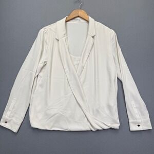 MM.LaFleur Ivory Wrap Front Blouse Notch Collar Cuff Links Size M Womens